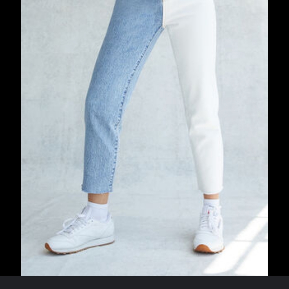 PacSun Eco White Two-Tone High Waisted Button Straight Leg Ankle Jeans Sz 22 - Picture 1 of 11